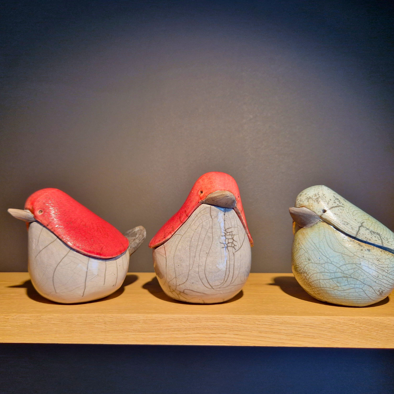 Sculptures oiseaux en céramique Raku, fabriquées localement à Vertou (44120)