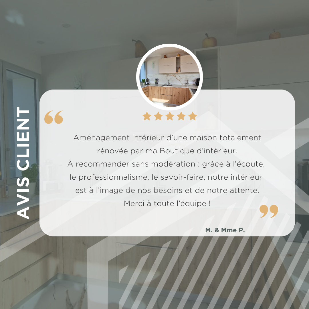 Avis clients suite à une très belle rénovation de leur maison (cuisine, dressing et salle de bain).